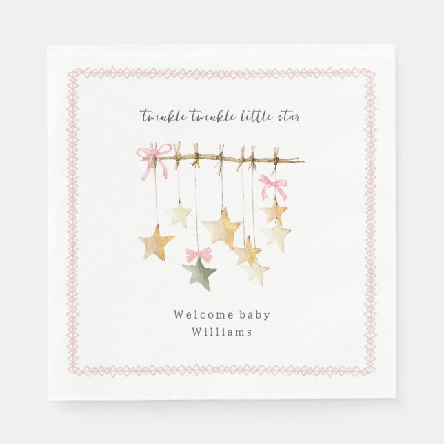 Guardanapo De Papel Twinkle Little Star Boho Bows Baby Shower (Frente)