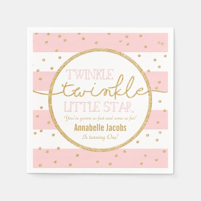 Guardanapo De Papel Twinkle Pink e Dourado Aniversário Napkin (Frente)