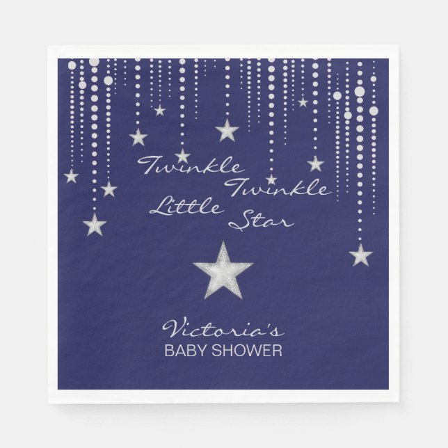 Guardanapo De Papel Twinkle Twinkle Little Star Napkins - Azul, Prata (Frente)