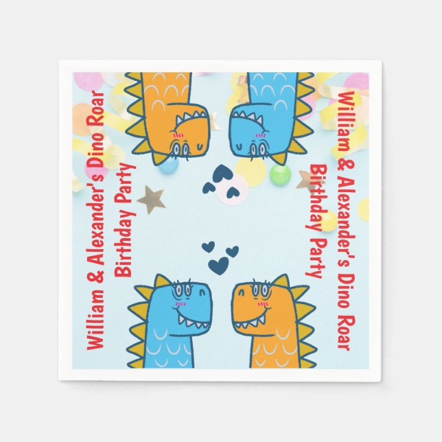 Guardanapo De Papel Twins Dino Roar Festa de aniversário (Frente)