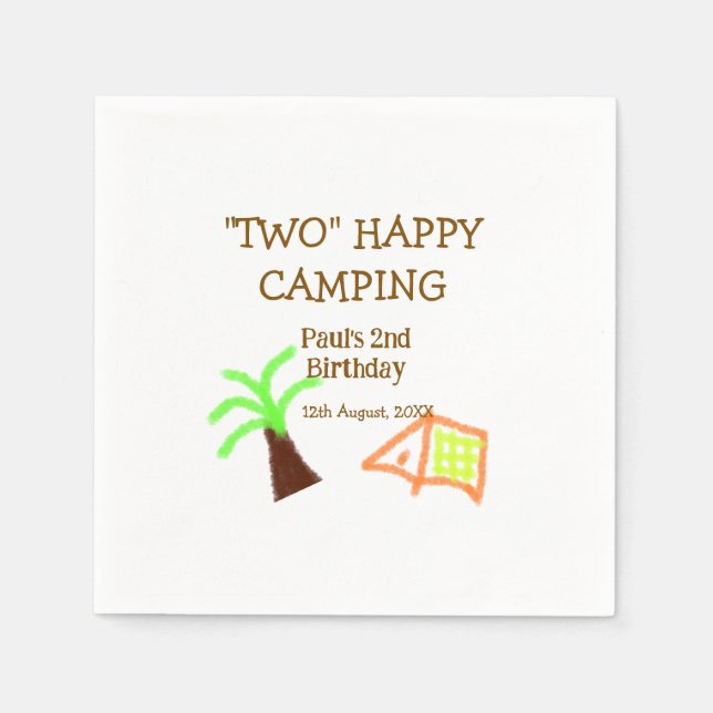 Guardanapo De Papel Two happy camping 2nd birthday tree camp kids (Frente)