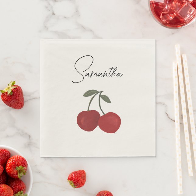 Guardanapo De Papel Two Red Cherries Illustration | Cute Fruit Art  (Insitu)