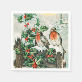 Guardanapo De Papel Two robins on a fence in the snow