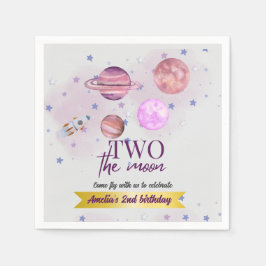 Guardanapo De Papel Two The Moon 2nd Birthday Girl Moon Stars Rocket 