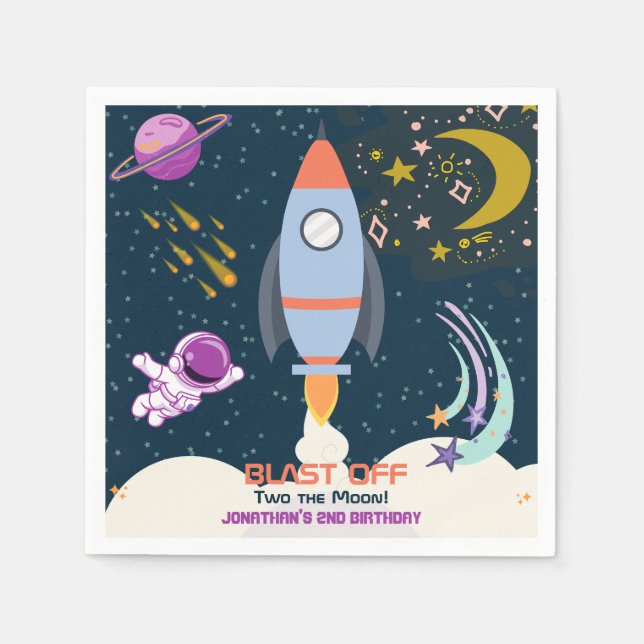 Guardanapo De Papel Two The Moon Boy Space Rocket 2nd Birthday (Frente)