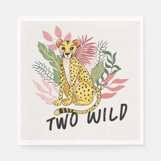 Guardanapo De Papel Two Wild Safari Pink Cheetah Kids Birthday Party (Frente)