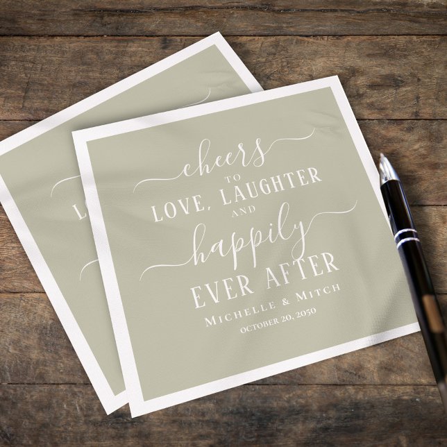 Guardanapo De Papel Typografia Cheers Typografia Sage Green (Sage Green typography style wedding cocktail napkin)