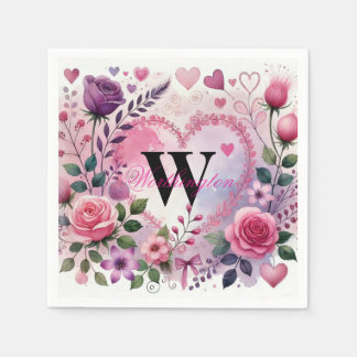 Guardanapo De Papel Typography text floral hearts romantic watercolor 