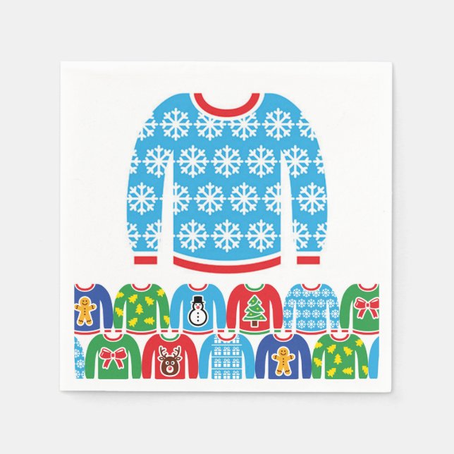 Guardanapo De Papel Ugly Christmas Sweater Party Holiday Snowflakes Na (Frente)