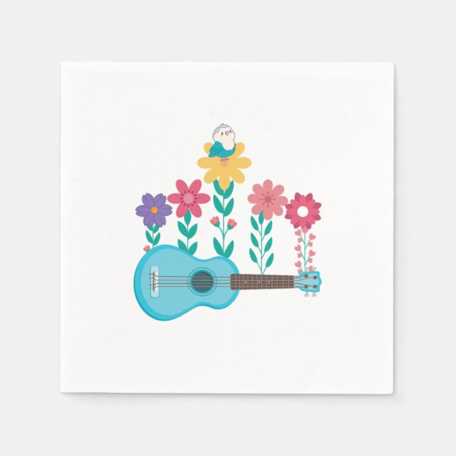 Guardanapo De Papel Ukulele Guitar Flowers Música Acústica Bass Gift (Frente)