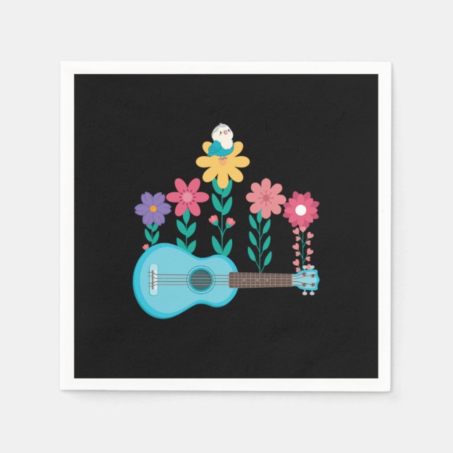 Guardanapo De Papel Ukulele Guitar Flowers Música Acústica Bass Gift (Frente)