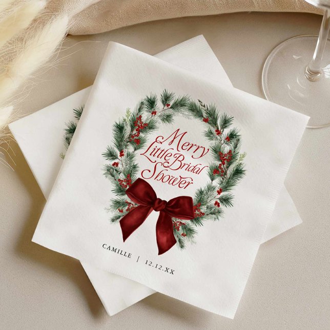 Guardanapo De Papel Um Alegre Chá de Noiva (Christmas Merry Little Bridal Shower Red Bow napkins)