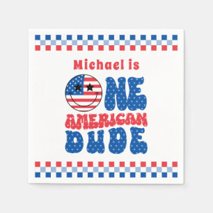 Guardanapo De Papel Um Americano No Dia 4 De Julho Primeiro Aniversári
