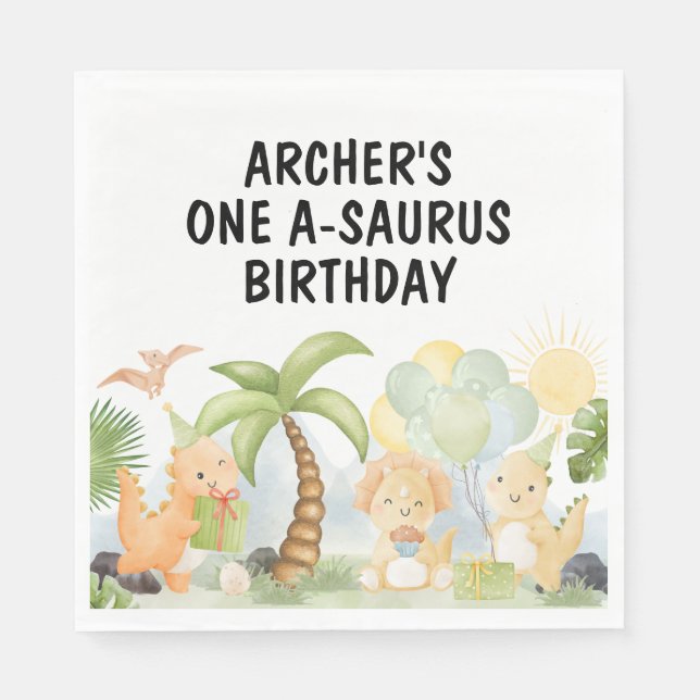 Guardanapo De Papel Um aniversário de dinossauro A-Saurus (Frente)