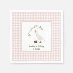 Guardanapo De Papel Um Bobo Gingham Gingham primeiro aniversario Rosa
