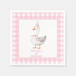 GUARDANAPO DE PAPEL UM BOBO GOOSE PINK GINGHAM PRIMEIRO ANIVERSARIO