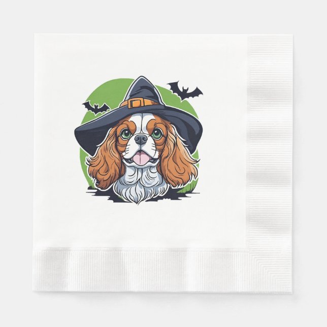 Guardanapo De Papel Um cachorro usando um chapéu de bruxa com morcegos (Frente)