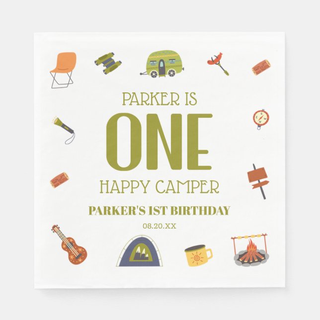 Guardanapo De Papel Um campo feliz acampando a primeira Festa de anive (Frente)