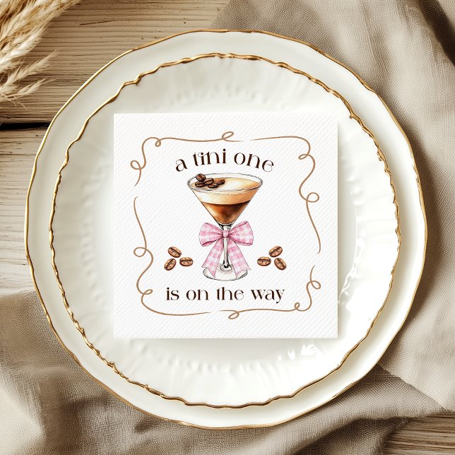 Guardanapo De Papel Um Chá de Bebê Tini One Espresso Martini Laço Rosa (A Tini One Espresso Martini Pink Bow Baby Shower Napkins)