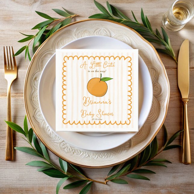 Guardanapo De Papel Um chá de fraldas de citros branco (A little cutie whimsical citrus baby shower monogrammed napkins personalized orange table decor)
