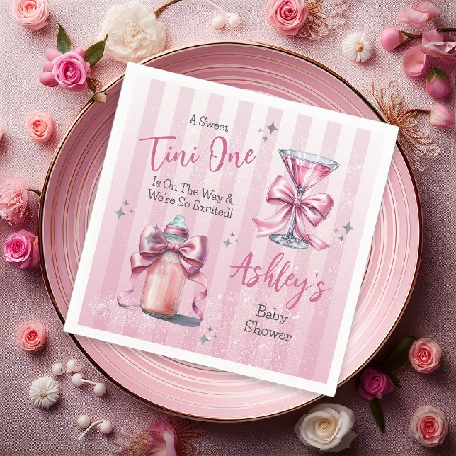 Guardanapo De Papel Um Chá de fraldas Tini Um Pink Coquette Girl ("A Sweet Tini One Is On the Way . . ." Coquette Bows Martini | Bottle Girl Baby Shower Napkins)