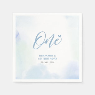 Guardanapo De Papel Um Coração Azul e Menino Aquarela 1º Aniversário