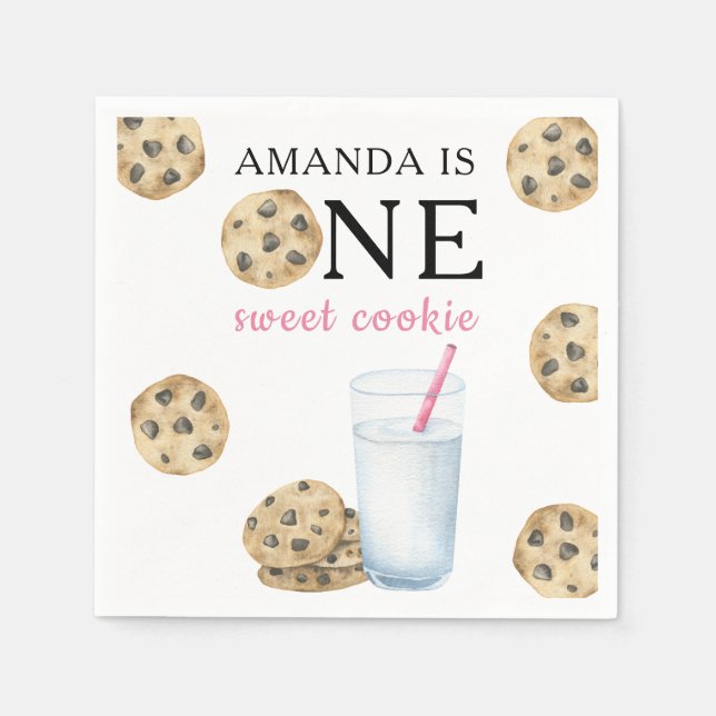 Guardanapo De Papel Um Doce Biscoitos e Leite Menina Primeiro Aniversá (Frente)
