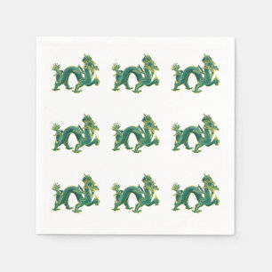 Guardanapo De Papel Um Dragão Verde com Trilha Dourada