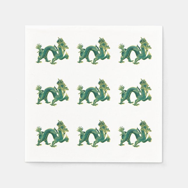 Guardanapo De Papel Um Dragão Verde com Trilha Dourada (Frente)