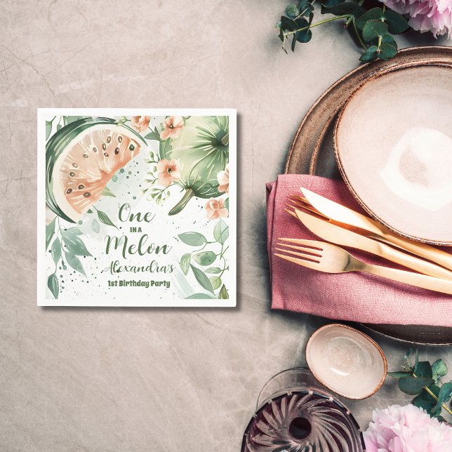 Guardanapo De Papel Um em um primeiro aniversario Melon Watermelon Wat (Criador carregado)