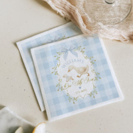 Guardanapo De Papel Um Ganso Bobo Azul Gingham Menino 1º Aniversário