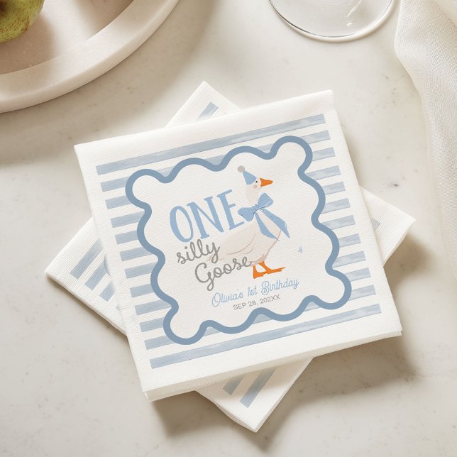 Guardanapo De Papel Um Ganso Bobo com Laço Azul Aniversário de 1 ano d (Criador carregado)