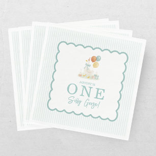 Guardanapo De Papel Um Ganso Tolo Azul Teal Meninos 1º Aniversário