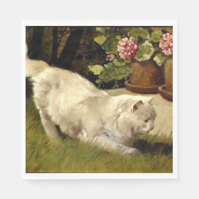 Guardanapo De Papel Um Gato Persa Branco Observando um Ladybug (Frente)