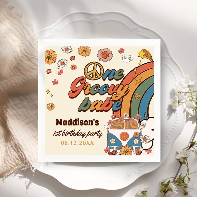 Guardanapo De Papel Um Groovy Babe Retro primeiro aniversario Arco-Íri (Criador carregado)