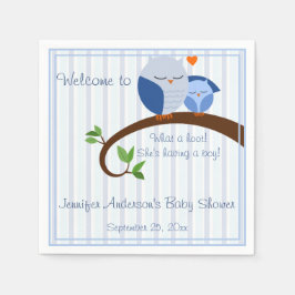 Guardanapo De Papel Um Hoot! Chá de fraldas de Corujas Azuis Napkins