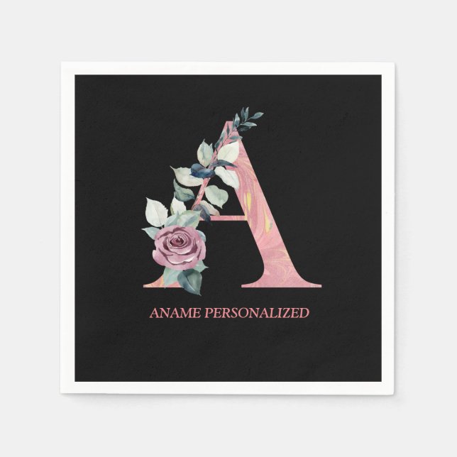 Guardanapo De Papel Um Monograma Floral Letra Agata Rosa (Frente)