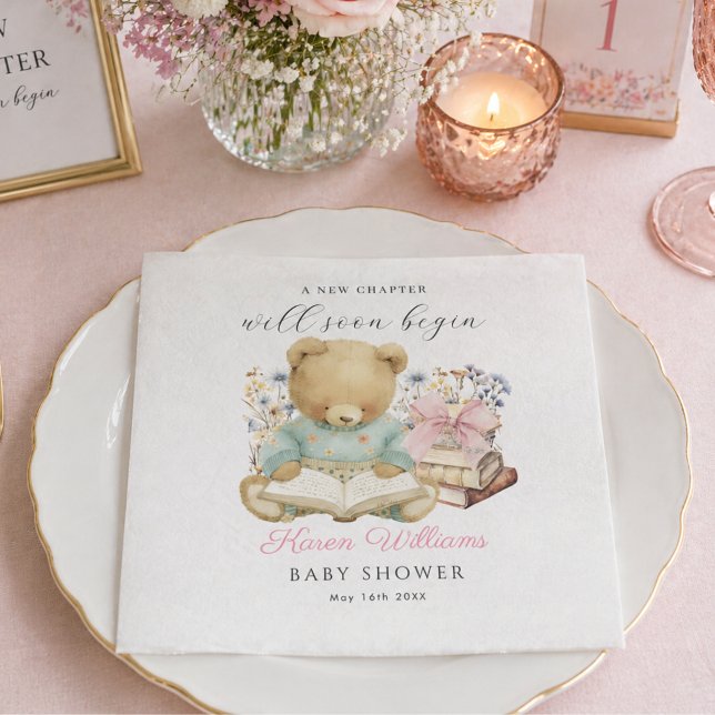 Guardanapo De Papel Um Novo Capítulo Começa Bebê Menina (A new chapter will soon begin, baby shower girl napkin)