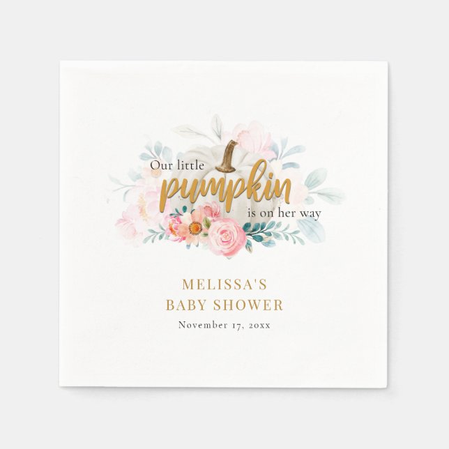 Guardanapo De Papel Um Pequeno Chá de fraldas De Garota Floral Rosa-De (Frente)