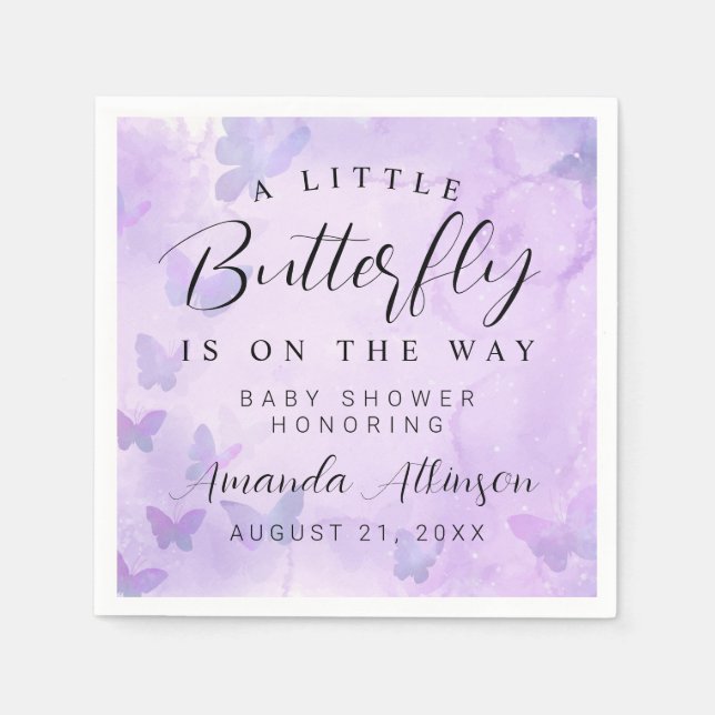 Guardanapo De Papel Um pequeno Chá de fraldas roxo de borboleta (Frente)