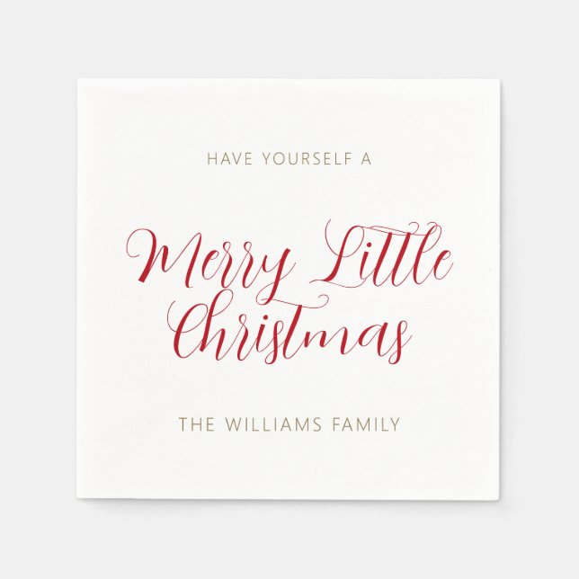 Guardanapo De Papel Um pequeno Feliz de Natal, Red Dourado White (Frente)