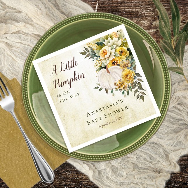 Guardanapo De Papel Um Pequeno Pumpkin Colhe Um Dourado Chá de fraldas (Boho chic elegant fall / autumn "A Little Pumpkin" gender neutral Baby Shower)