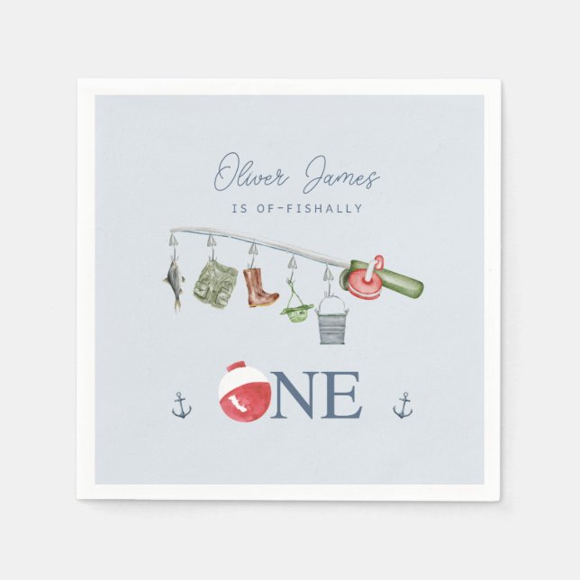 Guardanapo De Papel Um pescador de 1rua de aniversário (Frente)