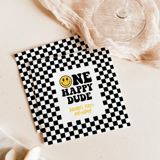 Guardanapo De Papel Um primeiro aniversario Feliz, Checkered Napkins (Criador carregado)