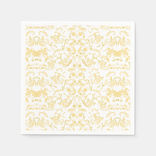 Guardanapo De Papel um wallpaper branco e dourado com um padrão (Frente)