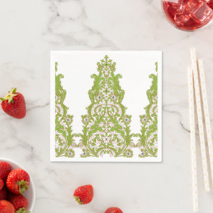 Guardanapo De Papel um wallpaper verde e branco com designs de ornamen
