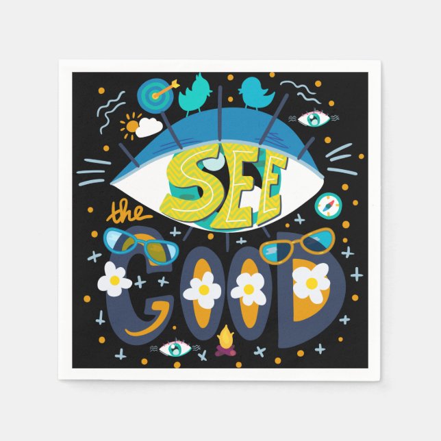 Guardanapo De Papel Uma citação inspiradora positiva de preto de verão (Frente)