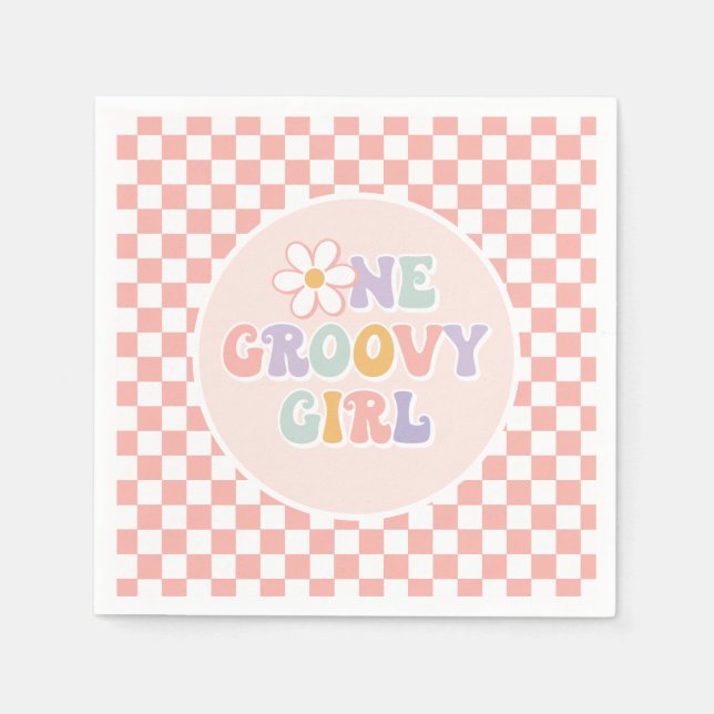 Guardanapo De Papel Uma garota da Groovy, Pink Daisy Checker (Frente)