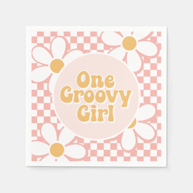 Guardanapo De Papel Uma garota da Groovy, Pink Daisy Checker (Frente)