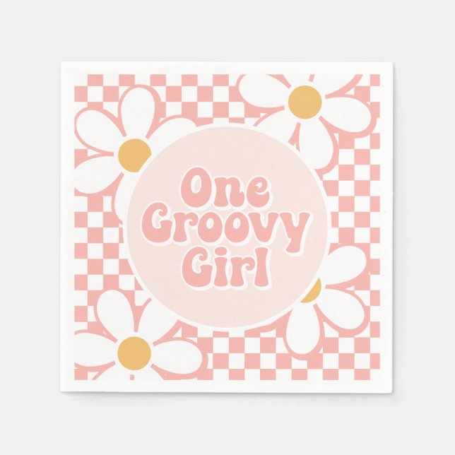 Guardanapo De Papel Uma garota da Groovy, Pink Daisy Checker (Frente)